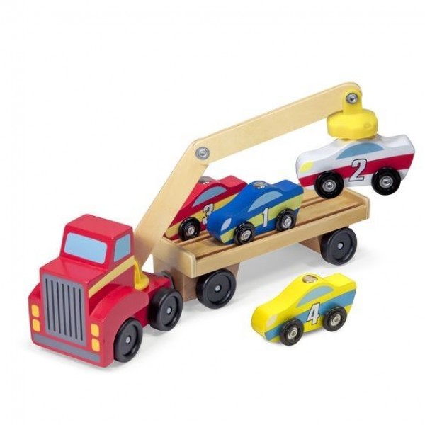 Магнитен дървен автовоз с коли Melissa & Doug