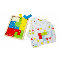 Дървена логическа игра за подреждане на цветни фигури по шаблон