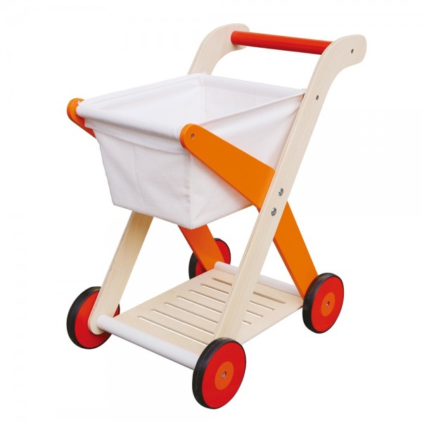 Дървена детска количка за пазаруване, оранжева