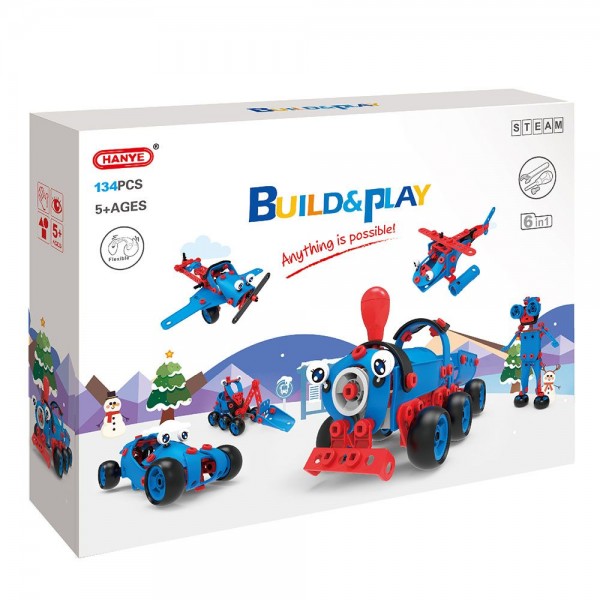 Hoogar Kids, Пластмасов конструктор, 6 в 1, 142 части, синя серия Hoogar Kids, Пластмасов конструктор, 6 в 1, 142 части, синя серия