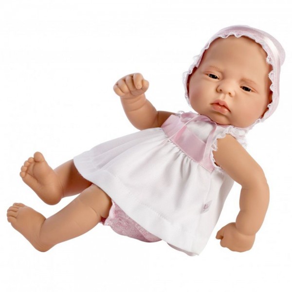 Кукла бебе Asi Dolls, Лучия, с бяла рокличка, 42 см Кукла бебе Asi Dolls, Лучия, с бяла рокличка, 42 см