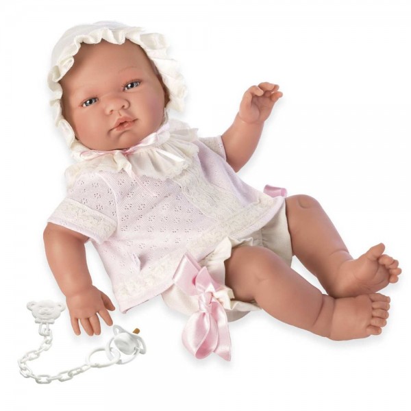 Кукла бебе Asi Dolls, Мария с плетено тоалетче и шапка, 43 см
