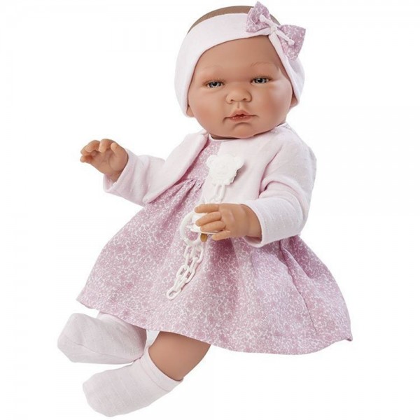 Кукла бебе Asi Dolls, Мария с розова рокличка и плетена жилетка, 43 см