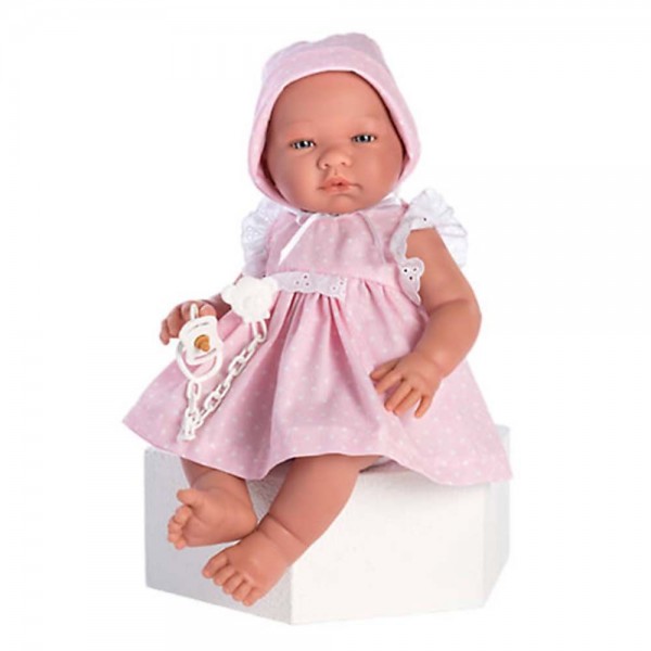 Кукла бебе Asi Dolls, Мария с розова рокля на бели точки, 43 см